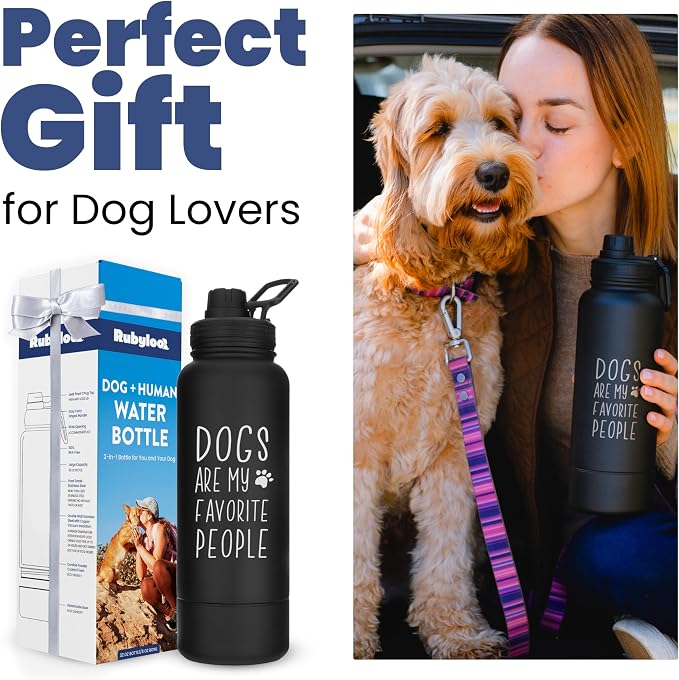 Rubyloo Dog Water Bottle w/Detachable Bowl for Dog Lovers, Favorite People | 32oz Insulated Stainless Steel Bottle, 8oz Detachable Bowl, Leak-Proof Lid, BPA-Free, Hiking, Walking, Travel, Gift - Image 5