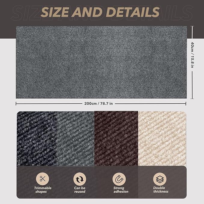 78.7"X15.8" Cat Scratching Mat, Self-Adhesive Cats Carpet, DIY Scratch Furniture Protector for Couch, Sofa, Wall & Doors, Durable Cat Scratch Guards Couch Cats Scratcher from Claw (Grey) - Image 4