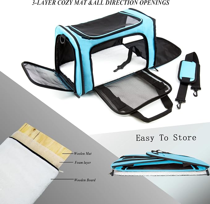 Soft Sided Carrier for Small Medium Cats Dogs,TSA Airline Approved Collapsible Travel Pet Carrier Medium Blue - Image 5