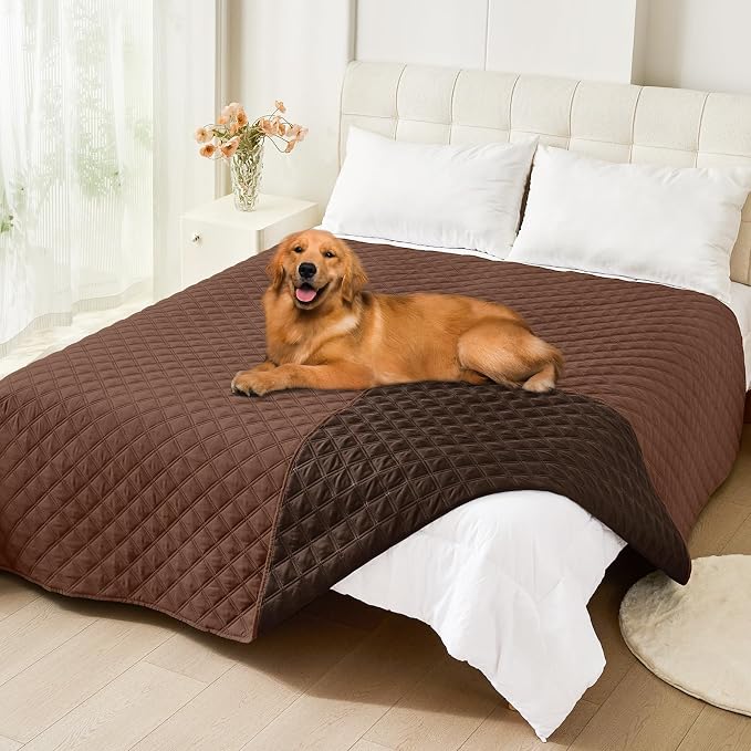 Smiry Waterproof Reversible Dog Bed Cover Pet Blanket | Pet Friendly, Soft Fabric, Washable Dog Blanket for Furniture Bed Couch Sofa, Checkered (82"x82", Brown/Chocolate) by Smiry
