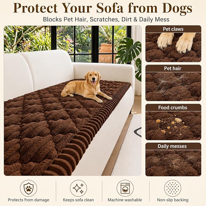 NILUOH Couch Cover for Dogs Washable, Non-Slip Sofa Protector 27.6"x70.9" | Dog Couch Cover, Soft Quilted Flannel, Scratch & Stain Resistant, Machine Washable, Suitable for Leather & Fabric Couch - Image 3