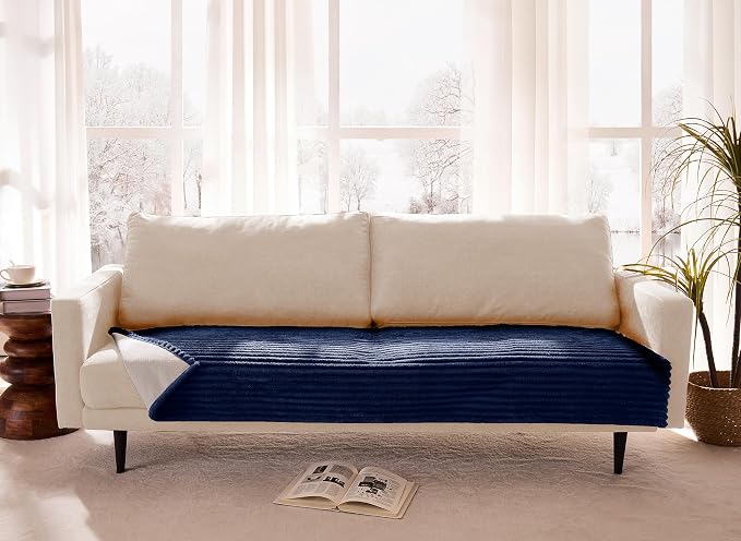 Dual Non-Slip Couch Cover for Dogs Waterproof, Fuzzy Soft Pet Couch Covers for Sofa 3 Cushion, Pet Friendly Soft Dog Bed Covers Sofa Cover Washable (Navy Blue, 33" x 75" 1 Pack) - Image 8