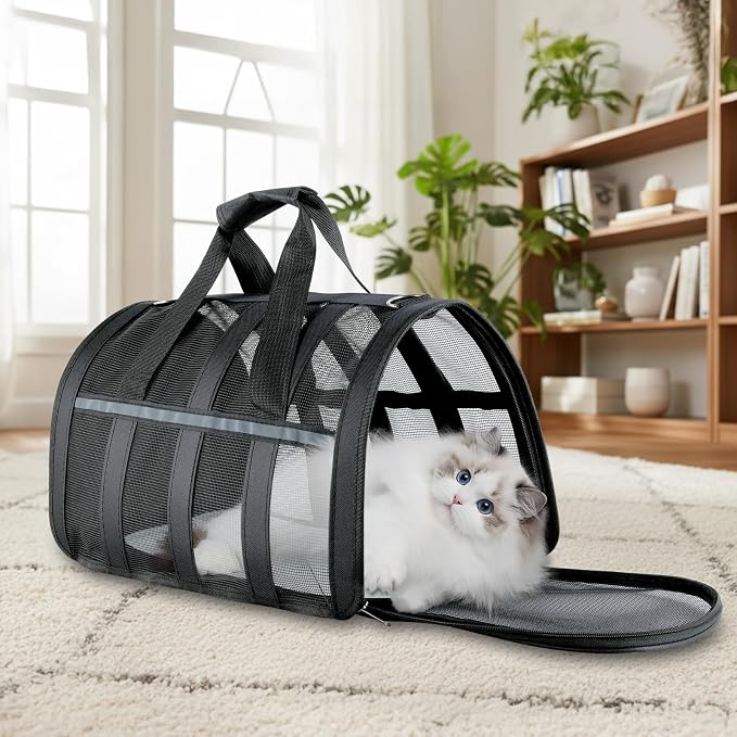 Soft Sided Pet Carrier, Airline Approved Dog Cat Travel Bag with Mesh Windows, Collapsible Portable Pet Carrier for Small Medium Dogs Cats (Black) - Image 8
