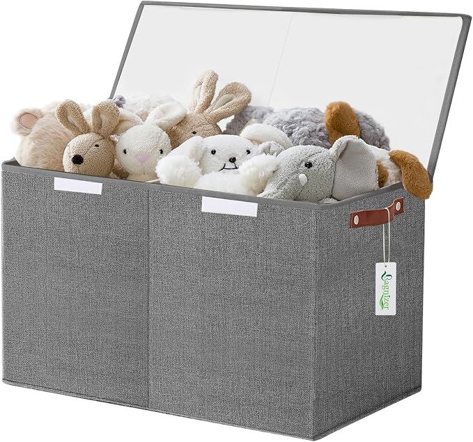 Bagnizer Large Toy Storage Box with Lids, Collapsible Sturdy Baby Storage Organizer Chest Bin Basket for Kids, Boys, Girls, Playroom, Nursery, Bedroom, Closet 25"x13"x16" (Gray) by Bagnizer