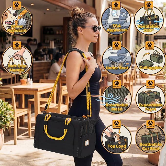 PAWZIDEA Expandable Pet Carrier for Small Cats & Dogs, TSA Airline Approved | 18"×11"×11" Soft-Sided Small Dog Travel Bag, Collapsible Top-Load Cat Carrier for 2 Cats Under Seat, Puppy Car Seat Up 15lbs - Image 9
