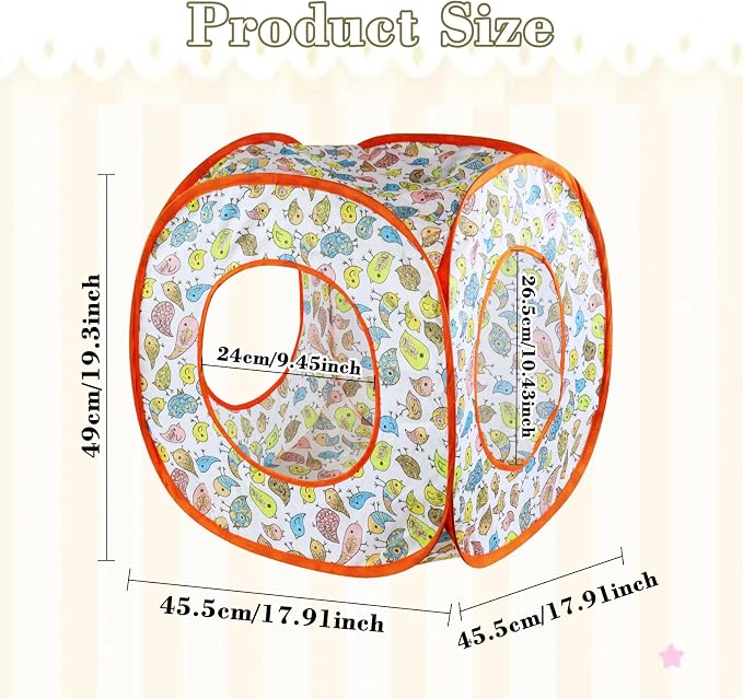Andiker Cat Tent, 3 Holes Safe and Strong Cute Cats Tunnel Collapsible Easy to Carry Cat House for Indoor Cats Kittens Hiding Playing Training Sleeping (Square Bird) - Image 2