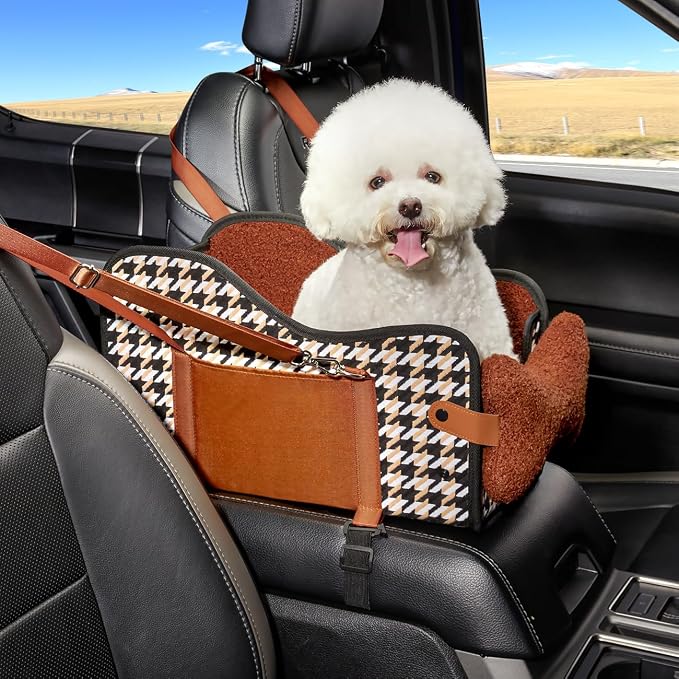 TKYZ Center Console Dog Car Seat for Small Dogs,for Car/SUV/Small Truck | Soft Pillow,Double fixation,Scratch-Resistant Fabric,Pet Booster with Safety Belt,Puppy Car Seat for Small Dogs 0-11 lbs by TKYZ