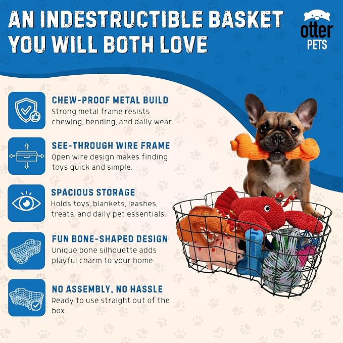 OtterPets Metal Dog Toy Basket Bone Shaped Indestructible Dog Toy Bin 17x13 | 17" long, 13" wide, 7" tall, metal wire dog storage organizer, dog toy bin, dog toy box, pet toy basket, dog toy storage - Image 2