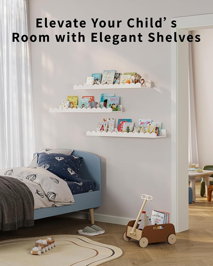 G&W Gruwald Nursery Book Shelves, Set of 3, Nursery Decor for Baby and Toddler, Scalloped Shelves, Book Shelf for Kids Rooms, Wall Book Shelf for Bedroom Kids, Floating Shelf for Wall - Image 3