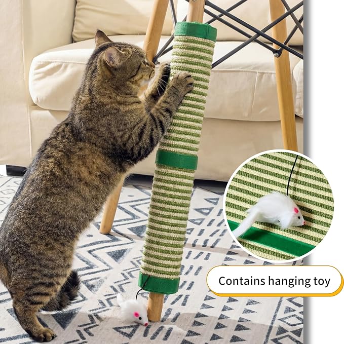 JanYoo 2 Pieces Cat Scratcher Mat for Table Leg Sisal Cat Scratching Pad Scratch Mat for Cat Scratch Pad Rug 19.69 × 9.84 in(Green Stripe) - Image 4