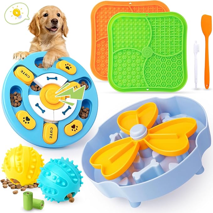 Forfon Slow Feeding Enrichment Set with Lick Mat & Puzzle Toy | Multi-Level Challenge, Mental Stimulation,Healthy Eating Habits,Puzzle Solving,Treat Play by Forfon