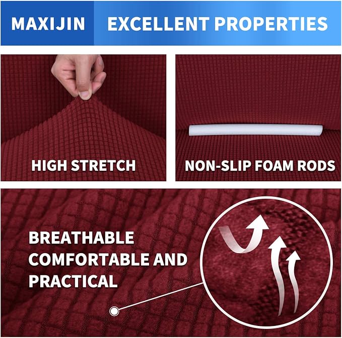 MAXIJIN Stretch Loveseat Sofa Slipcovers 1 piece Love Seat Couch Covers for 2 Cushion Couch Non Slip Sofa Cover Washable Dog Cat Proof Furniture Protector Pet Friendly (Loveseat, Wine Red) - Image 3