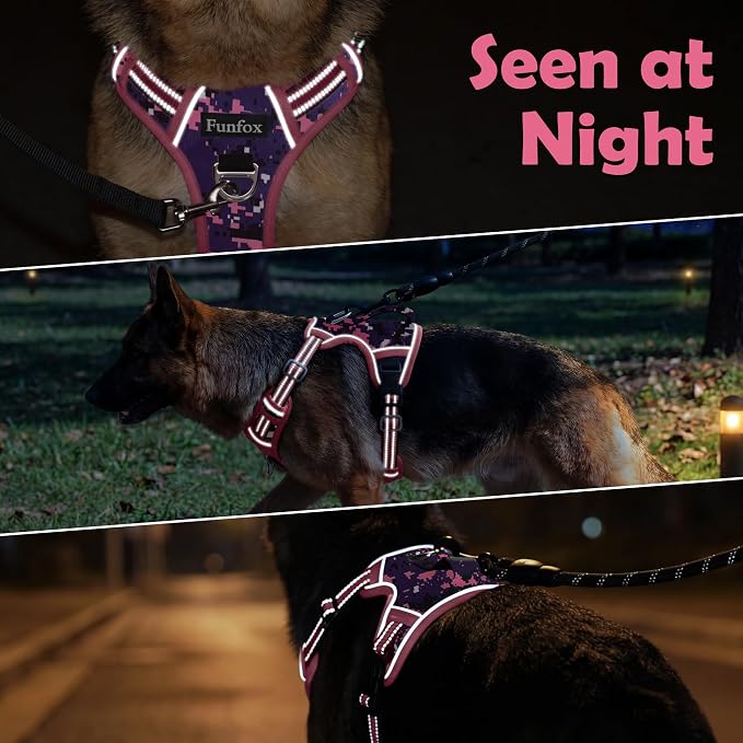 Dog Harness No Pull, Adjustable Pet Vest Harness, Super Soft Material with Vertical Handle Easy Control, Reflective Night Walking, 2 Leash Clips for XLarge Dogs, Mosaic Pink, XL - Image 8