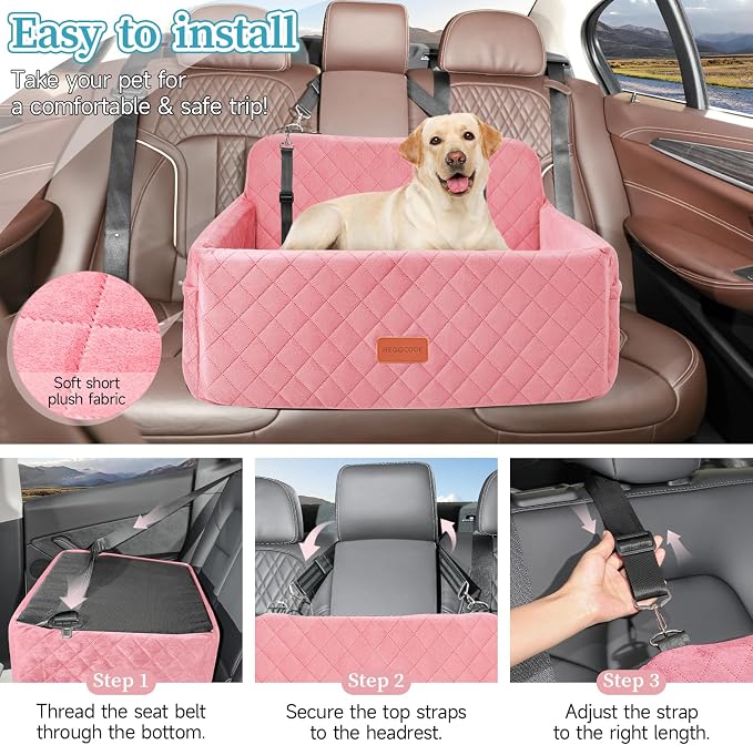 Dog Car Seat for Medium Large Dogs Under 55 lbs, Washable Pet Booster Seat | Dog Car Bed for 2 Small Dogs with Thick Cushion, Detachable Pet Car Seat for Backseat with 2 Safety Leashes and Pockets - Image 6