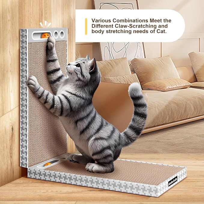 Cat Scratching Board 3 Pack – Reversible Cardboard Scratcher for Indoor Cats, Wide Boxed Scratch Pads with Bell Ball, Durable Corrugated scratchers as Furniture Protector - Image 5