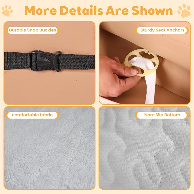 Dog Car Seat Cover, Waterproof Plush Pet Seat Protector, Gray, Front Seat | Faux rabbit fur, waterproof layer, non-slip silicone backing, side flaps, machine washable, fits most cars and SUVs - Image 5