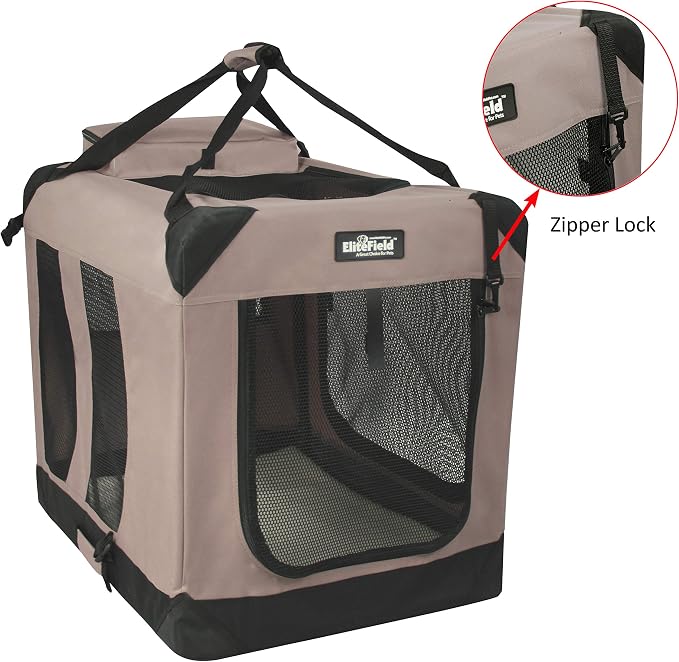 EliteField 3-Door Soft Dog Crate with Bed & Carrying Bag (2-Year Warranty) | 3 Mesh Doors, Steel Frame, Removable & Washable Crate Cover and Bed Cover, Storage Pockets, Indoor/Outdoor, Foldable - Image 2