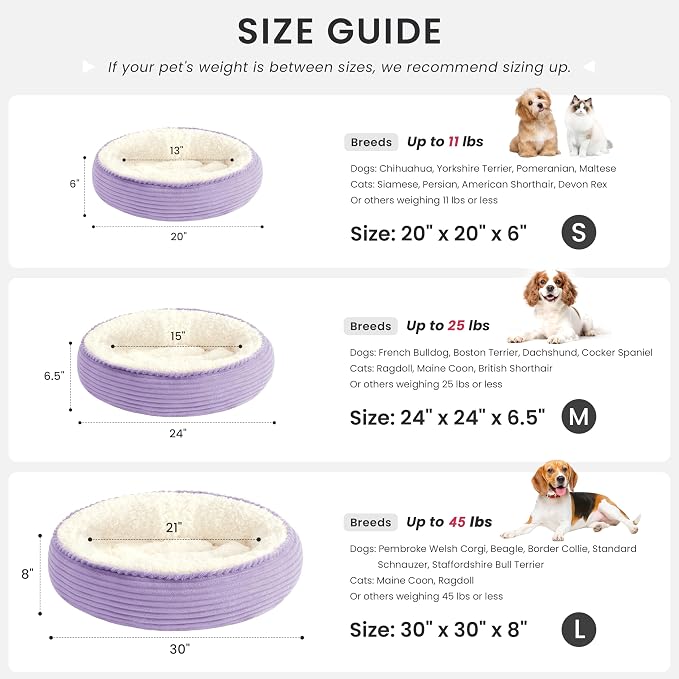 Love's cabin Round Donut Cat and Dog Cushion Bed, 24in Pet Bed for Small or Medium Dogs, Anti-Slip & Water-Resistant Bottom, Soft Durable Fabric Pet Beds, Washable Calming Cat Bed Violet - Image 4