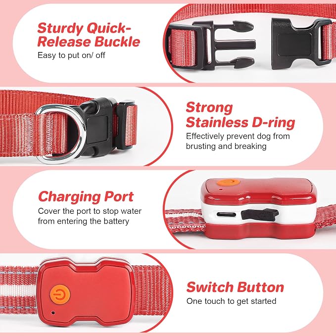 PcEoTllar Light Up Dog Collar, Glow in The Dark for Night Walking, Red, S | Led Dog Collar for Night Walking, 3 Flashing Mode, USB Charge, For Small Medium Large Dogs, Waterproof, Durable Material - Image 3