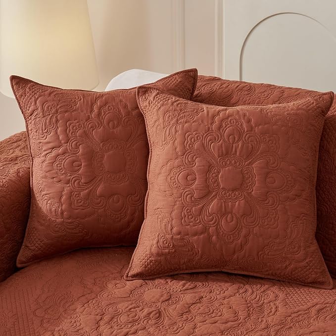 vctops Set of 2 Decorative Cotton Quilted Throw Pillow Covers 18x18 Cozy Boho Farmhouse Embroidery Cushion Cover Soft Accent Pillowcase for Couch Sofa Bed (Orange,18"x18") by vctops
