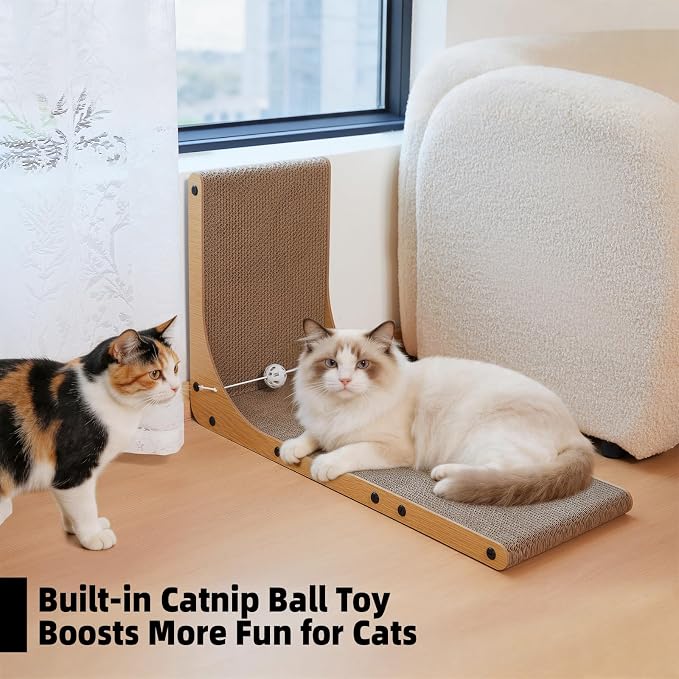 Value 2-Pack 26.8 Inch Cat Scratching Post, Premium High Density Cardboard Cat Scratcher for Multi-Cat Homes, Reinforced Durable Scratching Pad with Catnip Toy Ball for Indoor Cats - Image 6