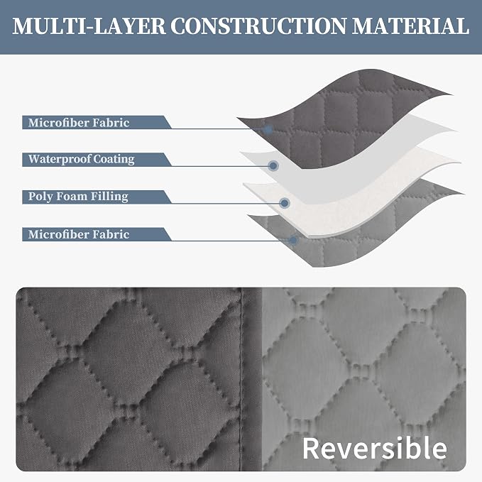 ISSUNTEX Double Protection 100% Waterproof Sofa Covers for Living Room, Reversible Couch Covers for 3 Cushion Couch Sofa, Furniture Protector Sofa Cover for Pets (X Large, Gray/Light Gray) - Image 4