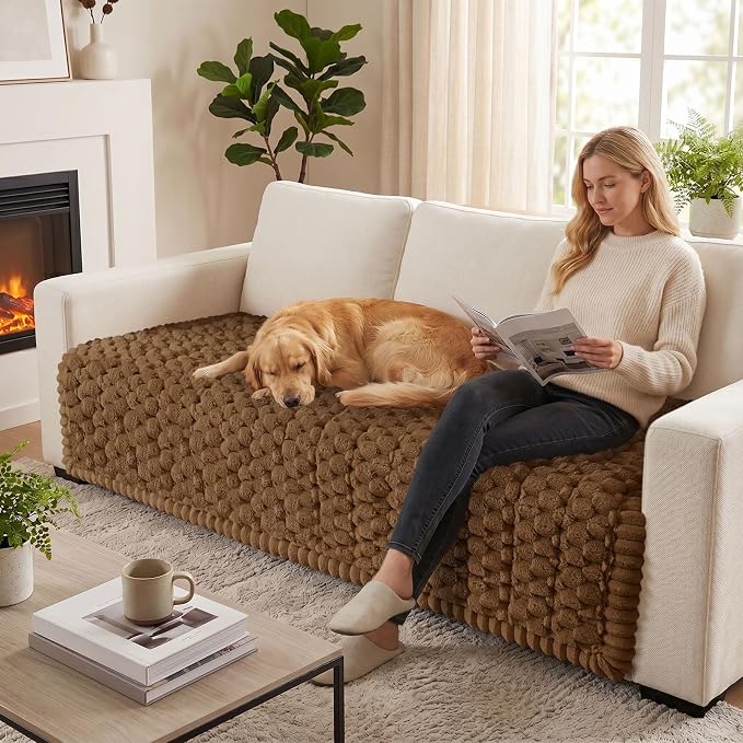 Smiry Non Slip Couch Covers for Dogs, Scratch Resistant Pet Sofa Protector | Machine Washable Soft Fuzzy Thick Furniture Cover for Sofa Loveseat Sectional Large Dogs, Chocolate, 43" x 82.7" - Image 5