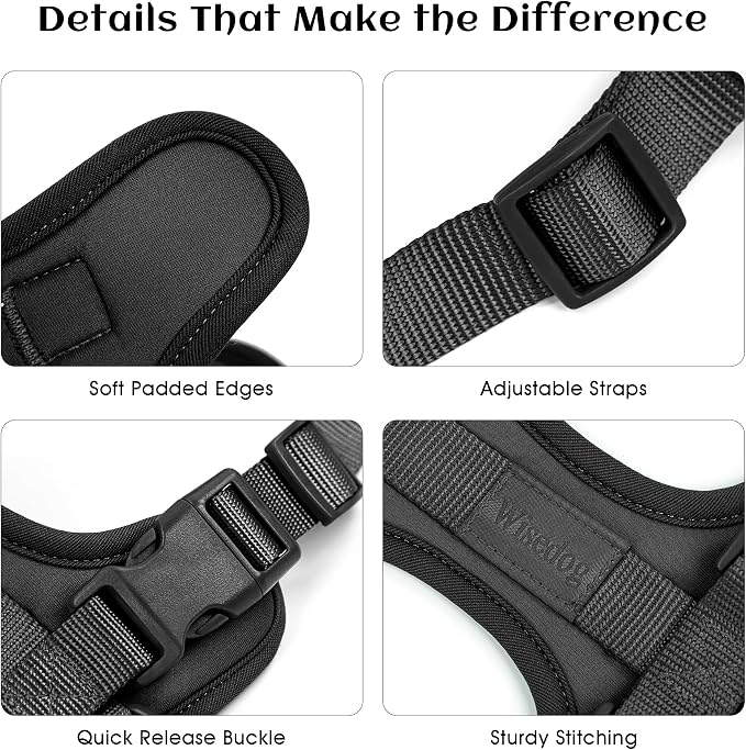 Wisedog Lightweight No Pull Dog Harness, Black, Large | Air Mesh, 3 Clips, Adjustable, No Choke Design, Ideal for Walking Training - Image 3