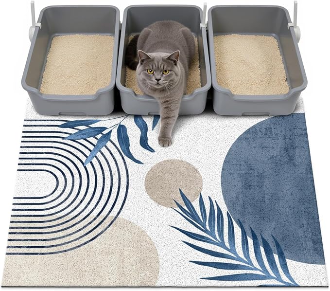 Cat Litter Mat Litter Trapping Mat, 40"x30" Waterproof Urine Proof Litter Box Mat Catcher Mat Non-Slip Washable for Kitty Kitten, Blue by Unknown
