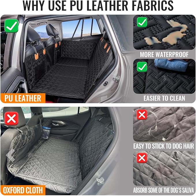 MAXFUT Dog Car Seat Cover for Back Seat,Back Seat Extender for Dogs | Hard Bottom Dog Hammock,Waterproof,Scratch Resistant Leather,Strong Support,Back Seat Protector for Car/SUV/Small Truck,Black - Image 2