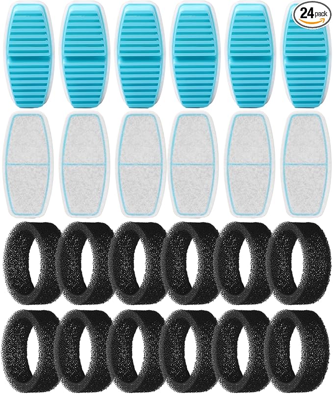FOFNON Cat Fountain Replacement Filters: 24 Pet Fountain Filter for FOFNON Cat Water Fountains - 6 Months Set of Pet Fountains Filter - Including12 Pieces Filters + 12 Pieces Sponges by FOFNON