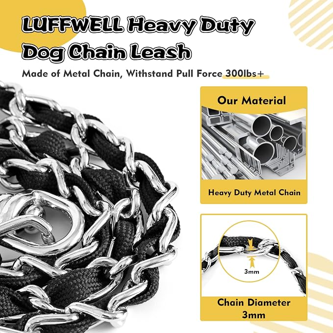 Metal Chain Dog Leash Chew Proof for Dogs, Black, 3.0mm, 6FT | More Room for Everyday Walks and Outdoor Use, Chew Resistant Chain, Padded Handle, Swivel Clip - Image 2