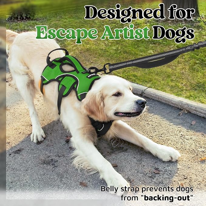 rabbitgoo Escape Proof Dog Harness for Large, No Pull with Lift Handle | No Escape, Full Soft Padded, Reflective Adjustable Vest, Leash Clip for Walking Hiking Training, Green, Large - Image 2