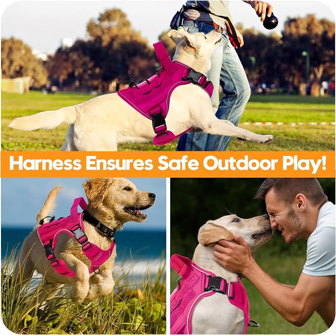 Heavy-Duty Tactical Dog Harness for Large Dogs, No Pull Adjustable Reflective Pet Vest with Molle System, K9 Military-Grade Control for Service Training, Outdoor & 10+ Breeds, Hot Pink, Medium - Image 6