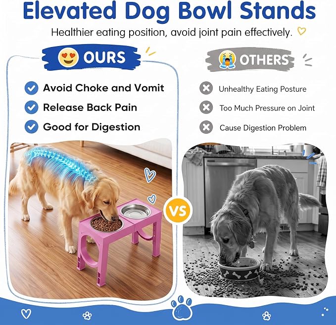 XIAZ Elevated Dog Bowls Large Breed Raised Dogs Bowl Stand Large/Medium Sized Dog Stainless Steel Food Water Bowl Stands 5 Heights Adjustable 9/11/12/14in Pet Feeder Dish Station - Image 3