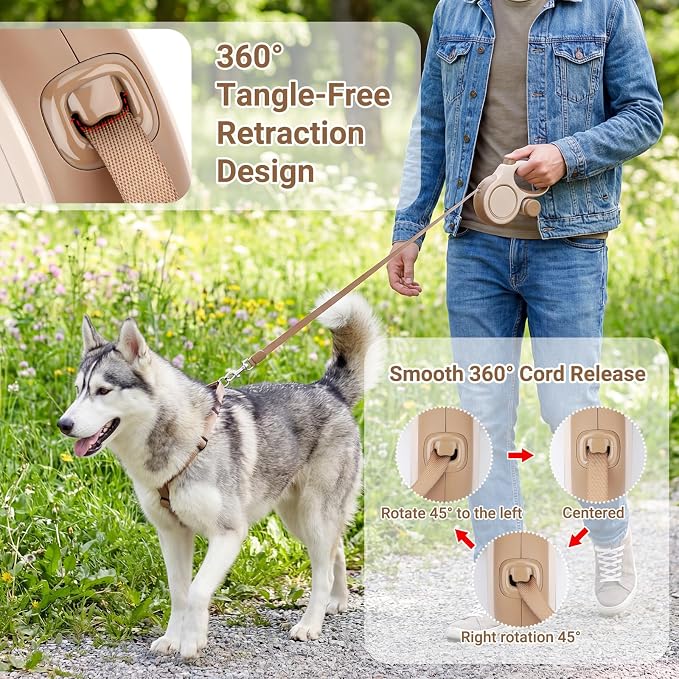 Segarty 16 Ft Retractable Leash with Detachable Poop Bag Holder for Walking, 5m Dog Leash for Small Medium Pet up to 66Lbs, 360°Tangle-Free Dog Lead with Anti-Slip Handle & One-Handed Brake Pause Lock - Image 5