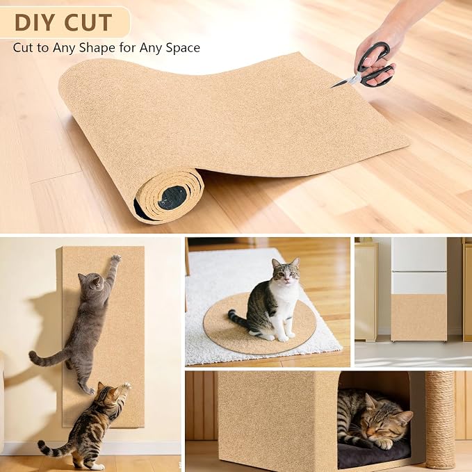 Cat Scratch Pad 78.7x15.8 Inch Self-Adhesive Trimmable Durable Cat Claws Furniture Protector for Couch Sofa Wall Door(Beige) - Image 5