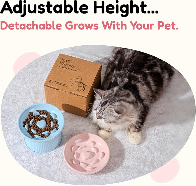 Unbreakable Raised Slow Feeder Bowl for Cats and Small Dogs, Elevated Cat Bowls, Detachable Slow Feede Bowl, Heavy Weighted, Non-Slip Feeder, Whisker Friendly (Pink, Round - 6.2w'' x 1.5h'' inch) - Image 4