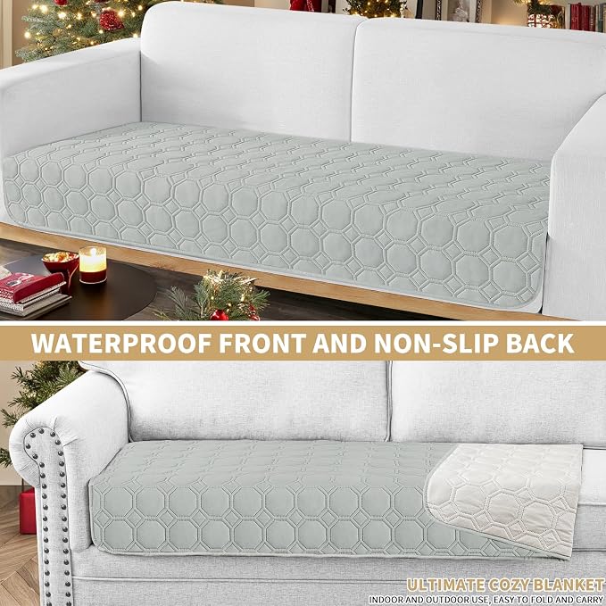 ZNSAYOTX Ultimate Cozy Blankets (30"x53") 100% Waterproof Sofa Mat Blanket for Dog Pets, Bed Couch Protector with Non-Slip Back Washable Durable, Pee Scratch Proof Easy to Clean (Light Grey) - Image 2