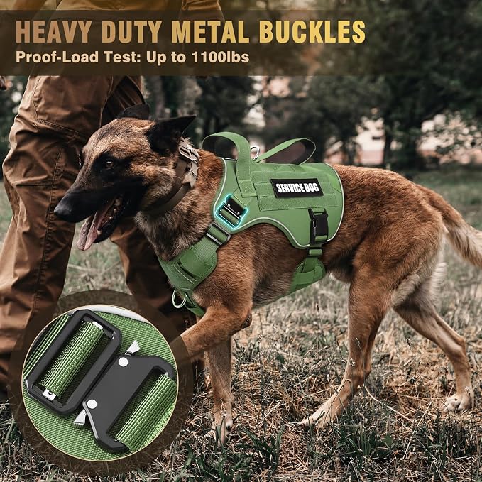 Tactical Dog Harness for Medium Dog, Heavy Duty Service Working MOLLE Vest with 10 Pet Patches, 2X Metal Buckle Vest for Training Hunting Walking - Image 2