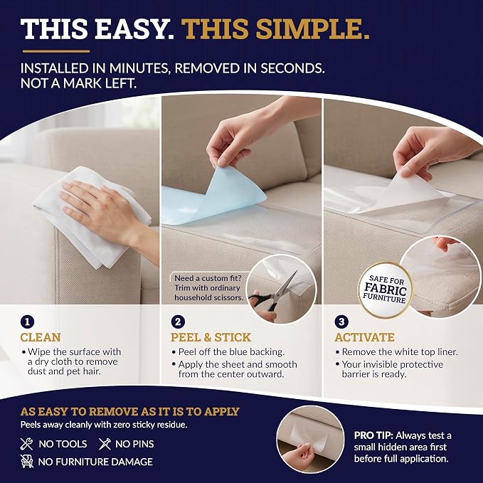 Cat Scratch Furniture Protector Sheets – Sticky Double-Sided Clear Training Tape & Cover, Anti-Scratch Sofa, Couch, Chair & Corner Guard – Cotton, Linen & Polyester Upholstery (12-Pack) - Image 3