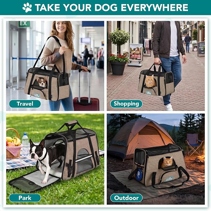 PetAmi Airline Approved Pet Carrier Cats & Small Dogs, Small Heather Taupe | Soft Sided TSA Travel Bag, Sherpa Bed, Breathable Mesh Ventilation, Collapsible Bowl, Fits Under Seat, Up to 18 lbs - Image 7