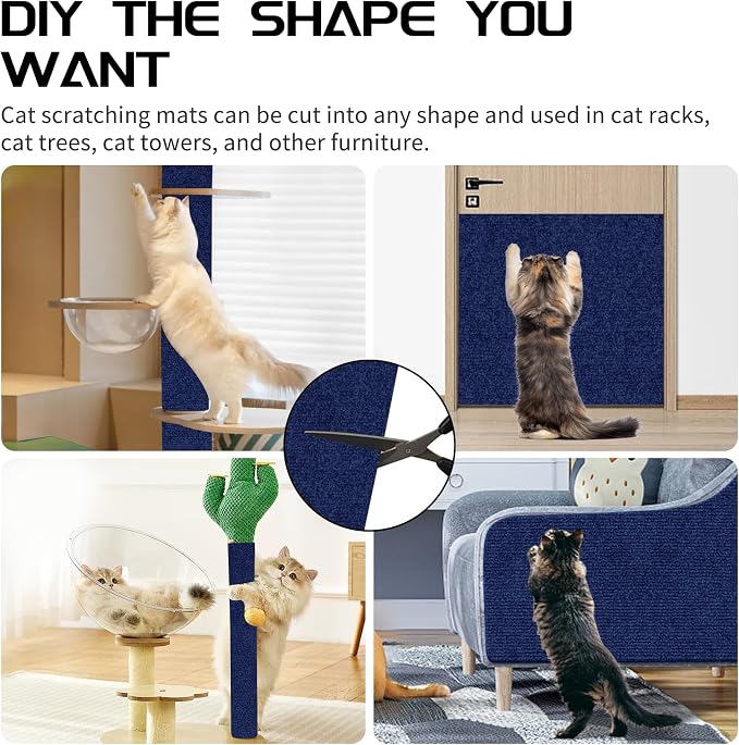 2 Pcs Total 78.8"x15.8" Cat Scratch Mat, Cat Scratch Couch Furniture Protector, Trimmable Self-Adhesive Cats Scratch Pads, DIY Cat Scratcher for Wall Protector and Covering Cat Tower (Blue) - Image 6