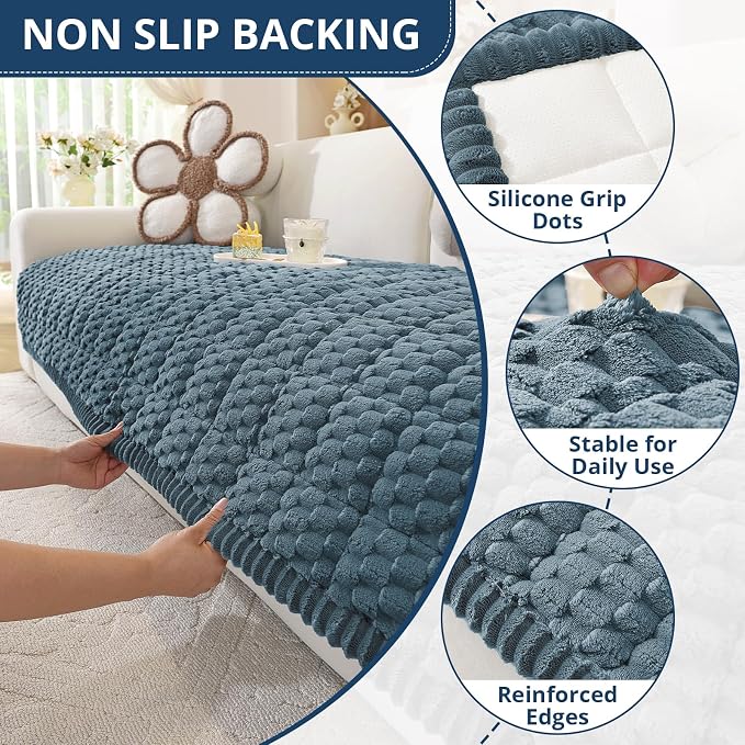 OstepDecor Couch Cover for Dogs, Washable Non Slip Sofa Cover for Pets | Soft Couch Covers for Sofa, Loveseat and Sectional, Furniture Protector Against Pet Hair & Dirt (35.4" x 35.4", Blue) - Image 5