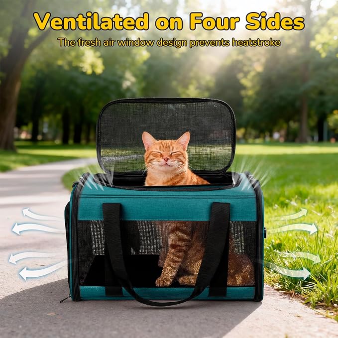 Hipubby Cat Carrier Dog Carrier for Pets Up to 16 Lbs, Soft-Sided Pet Travel Carrier for Cats and Small Dogs, Airline Approved Pet Carrying Case with Shoulder Strap & Removable Mat - Blue - Image 6
