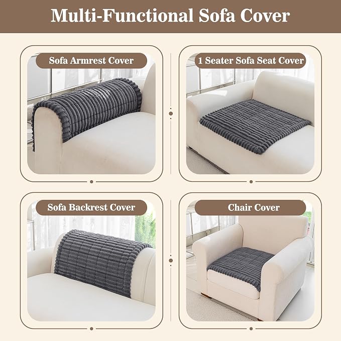 MYSKY HOME Chair Covers, Non-Slip Couch Cover, Dark Grey, 27.6" x 27.6" | Recliner Chair Covers, Soft & Thick Chair Arm Covers Protectors, for Living Room, Pet Friendly, Couch Cushion Covers - Image 2