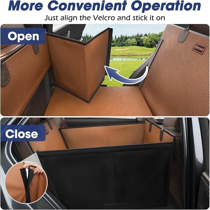 FURTIME Large Dog Car Seat, Upgraded PU Leather Back Seat Extender with Hard Bottom, Waterproof Pet Car Seat Cover for Medium Sized Dog, Pet Hammock for Cars, SUVs, Trucks, Brown - Image 4