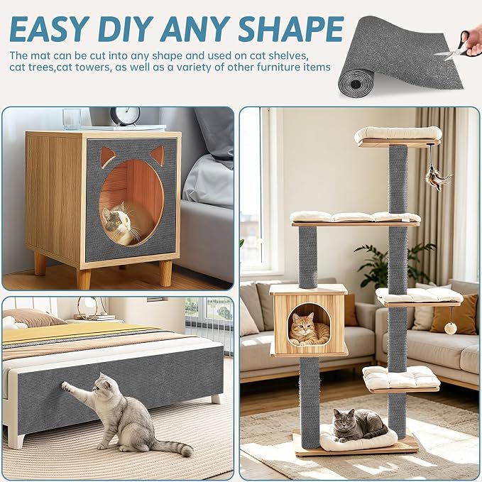 Heavy Duty Cat Scratch Mat for Couch (Dark Gray, 78.7" x 15.8") | Self-Adhesive Trimmable Cat Scratcher Carpet,Furniture Protector & Climbing Pad for Cats, Wall, Door & Cat Tree - Image 6
