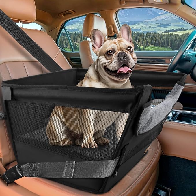 BONTHEE Elevated Dog Car Booster Seat for Dogs & Cats up to 35LB, 6-Inch Memory Foam Pet Booster Seat, Side Breathable Mesh,Portable Travel-Safe Bed for Cars,Elevated Car Seat for Small Medium Dogs by BONTHEE