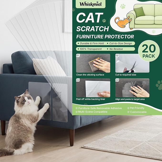 Cat Scratch Furniture Protector No Pins Self Adhesive, 20 Pack | Couch Guard, No Pins Design, Self Adhesive, Scratch Protection by Unknown